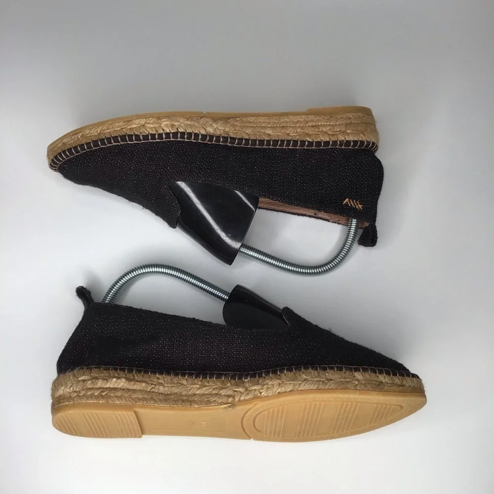 NWOT VISCATA BARCELONA Black Sheen Palafrugell Linen Espadrille Flats.